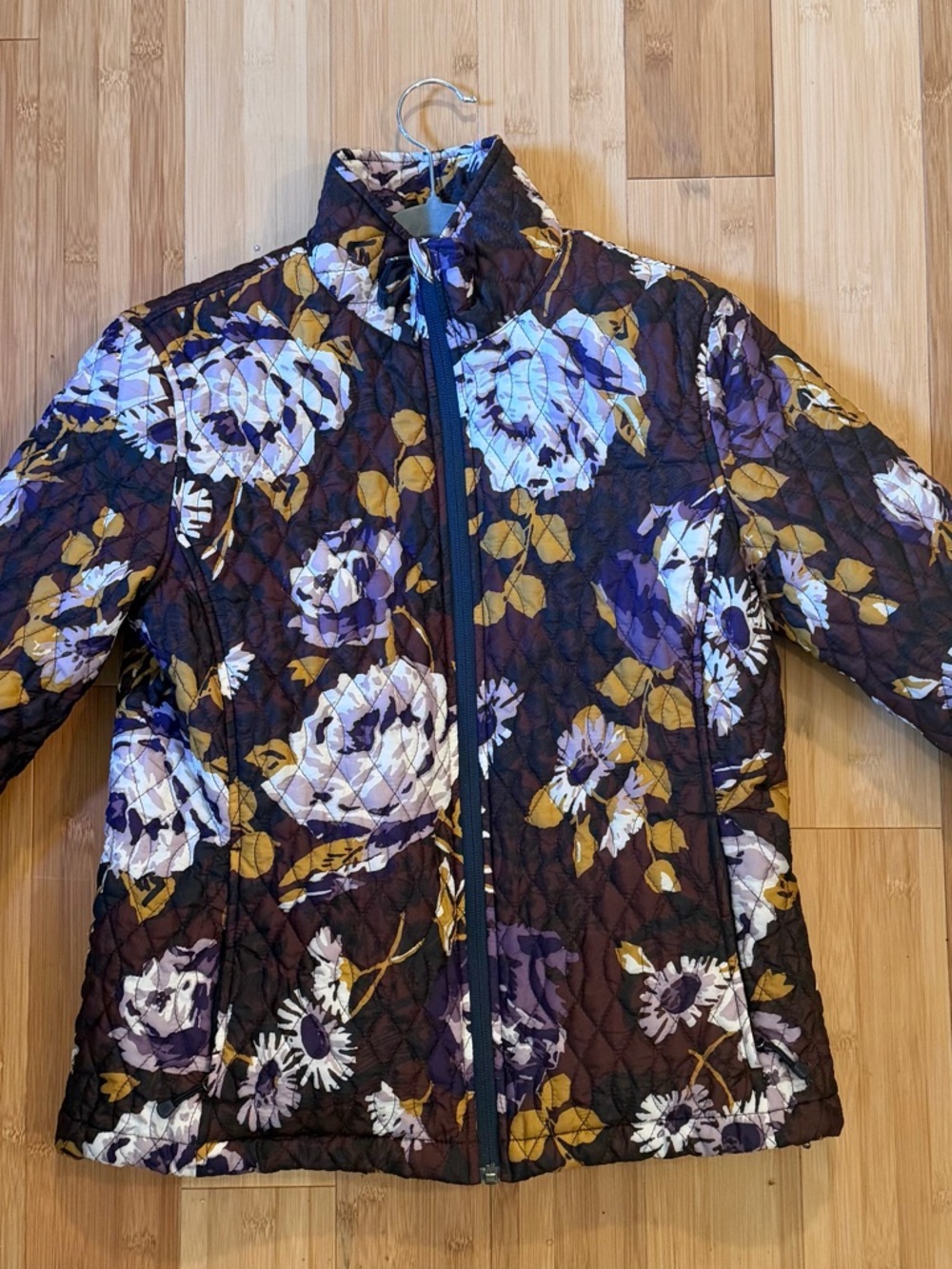 Lands' End Quilted Floral Zip Jacket in Purple & Mustard